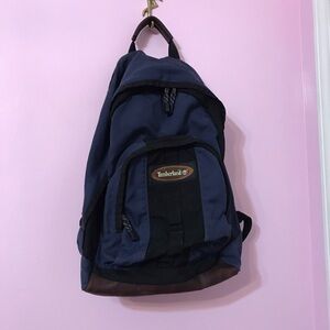 Vintage Timberland Backpack Blue Black Leather Bottom 90's Y2K